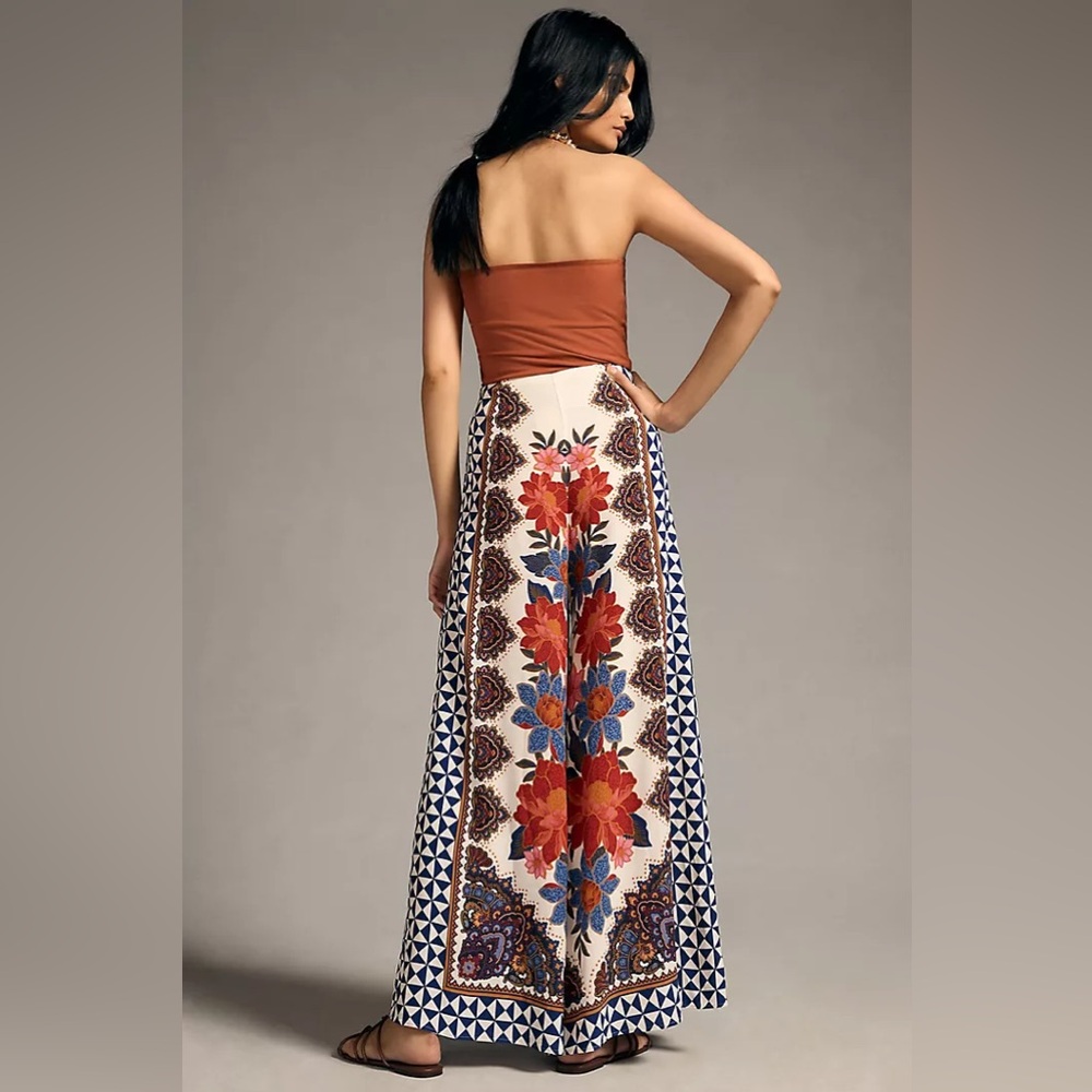 New Farm Rio x Anthropologie Wide Leg Printed Palazzo Pants Trousers sz S - Picture 3 of 10